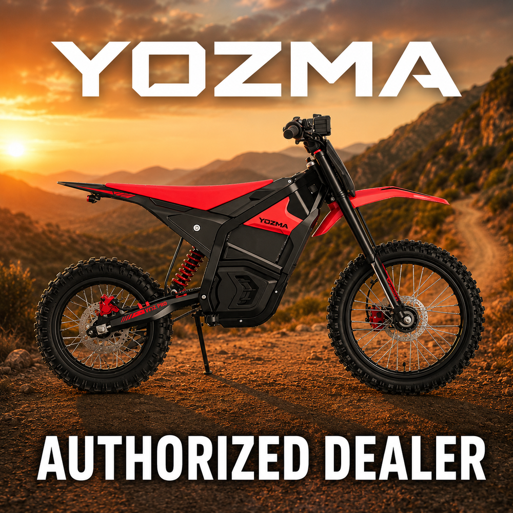 A row of Yozma eBikes displayed in-store, fully assembled and ready for customers to ride.