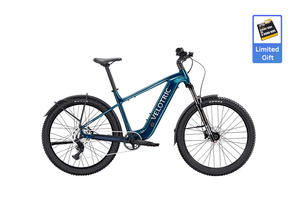 Ocean Blue Velotric Summit 2 eBike side view against a white background