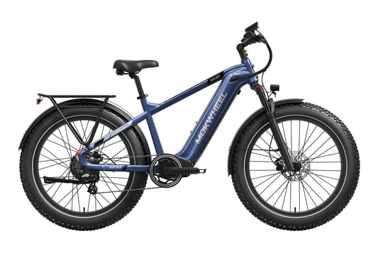 Mokwheel Basalt 2.0 Step Over in Dark Blue, side view, in store and ready to ride at eBike Super Shop San Diego