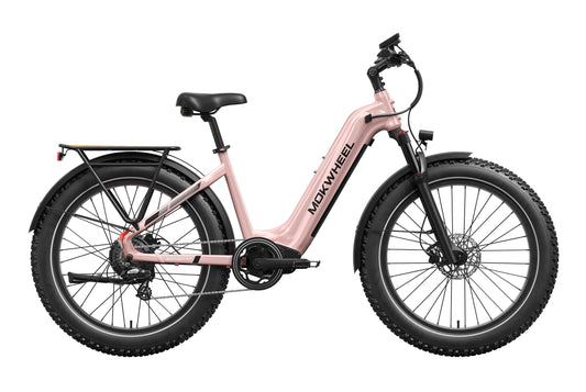 Mokwheel Basalt 2.0 Step Over in Crystal Pink, side view, in store and ready to ride at eBike Super Shop San Diego