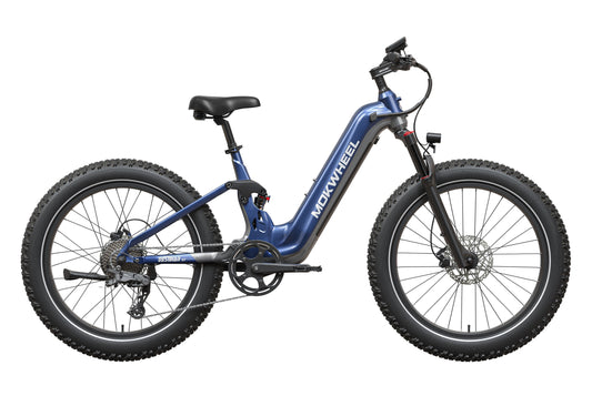Mokwheel Obsidian 2.0 Step Over in Blue and Gray, side view, in store and ready to ride at eBike Super Shop San Diego