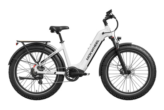 Mokwheel Basalt 2.0 Step Over in White, side view, in store and ready to ride at eBike Super Shop San Diego