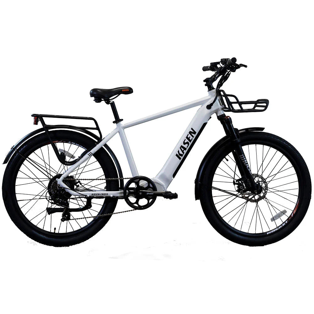 White Kasen Cross eBike, side view, ready to ride, against a plain background