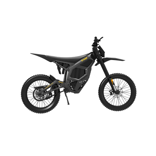 Side view of a black Freego Nova 5 electric bike, showcasing its frame, wheels, and battery on a white background.