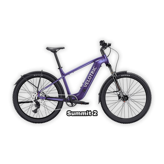 Velotric Summit 2 eBike in Galaxy Purple, regular size, shown in its box with packaging.