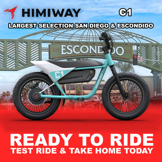 Himiway C1 eMOTO eBike in cyan color, shown fully assembled and ready to ride.