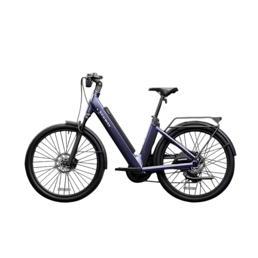Blue suede shoe designed for eBike Segway Myon, side view, product image on white background