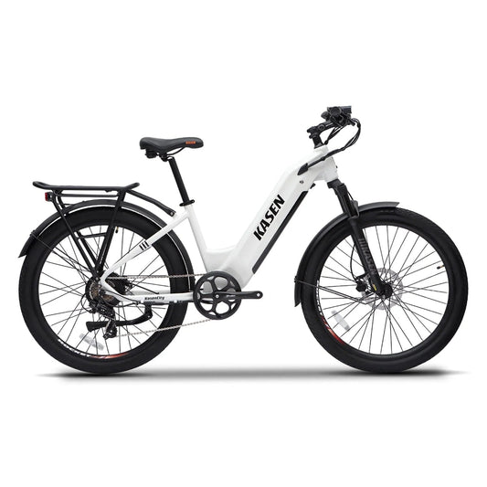 Gray Kasen City 2.0 eBike on a white background, ready to ride, side view