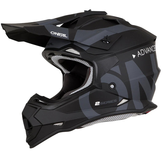 O'Neal 2 SRS eMOTO helmet in medium size, black and grey color, product image showing side view.