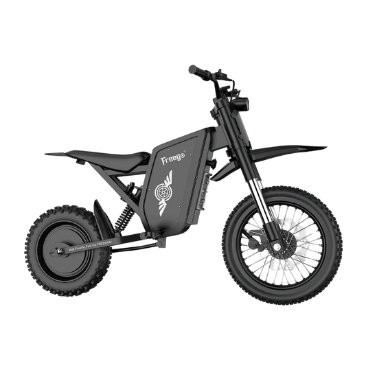 eMOTO Freego X0 Electric Mini scooter in black, side view, displayed on a white background