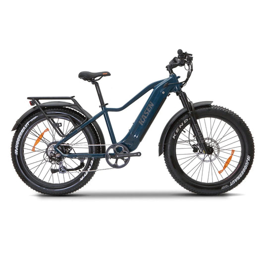 Blue Kasen Ranger ST 2.0 eBike in a white box, product image showing 15AH and 20AH battery options.