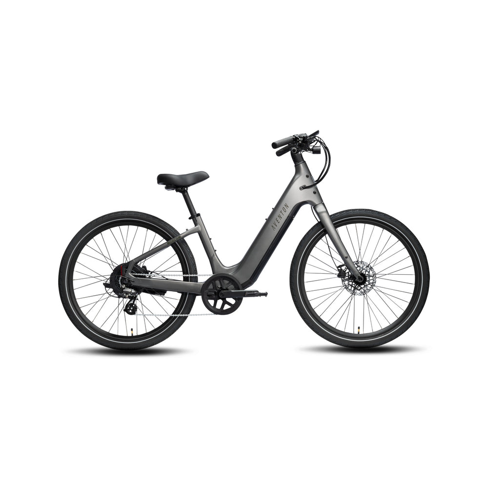 Aventon Pace 5 REC electric bike, step-thru frame in Anvil color, side view on white background