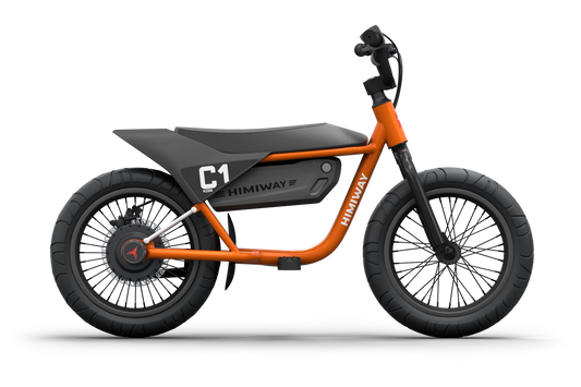 Orange Himiway C1 Kids eBike side view against a white background