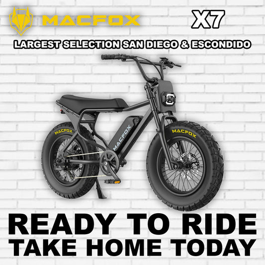 Black Macfox X7 eBike side view, showcasing rugged frame and thick tires, against a plain background.