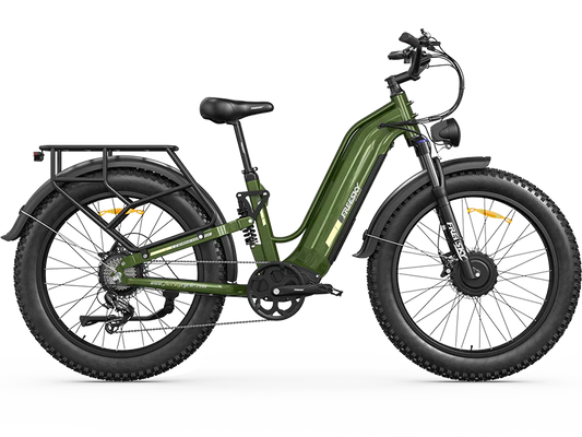 Green Freesky Ranger Air M-540 eBike side view with black tires and battery pack