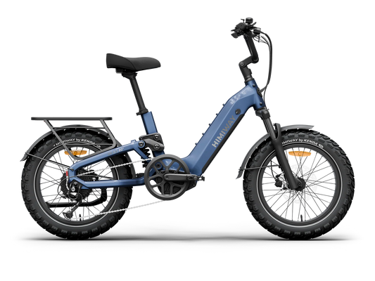 Midnight blue Himiway D5 2.0 electric bike with 20-inch wheels, side view, against a white background