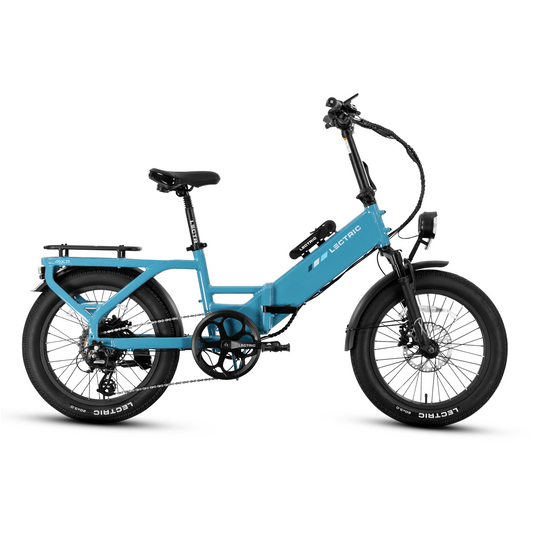 Raindrop Blue LECTRIC XP4 500W Step-Through eBike, side view, product image