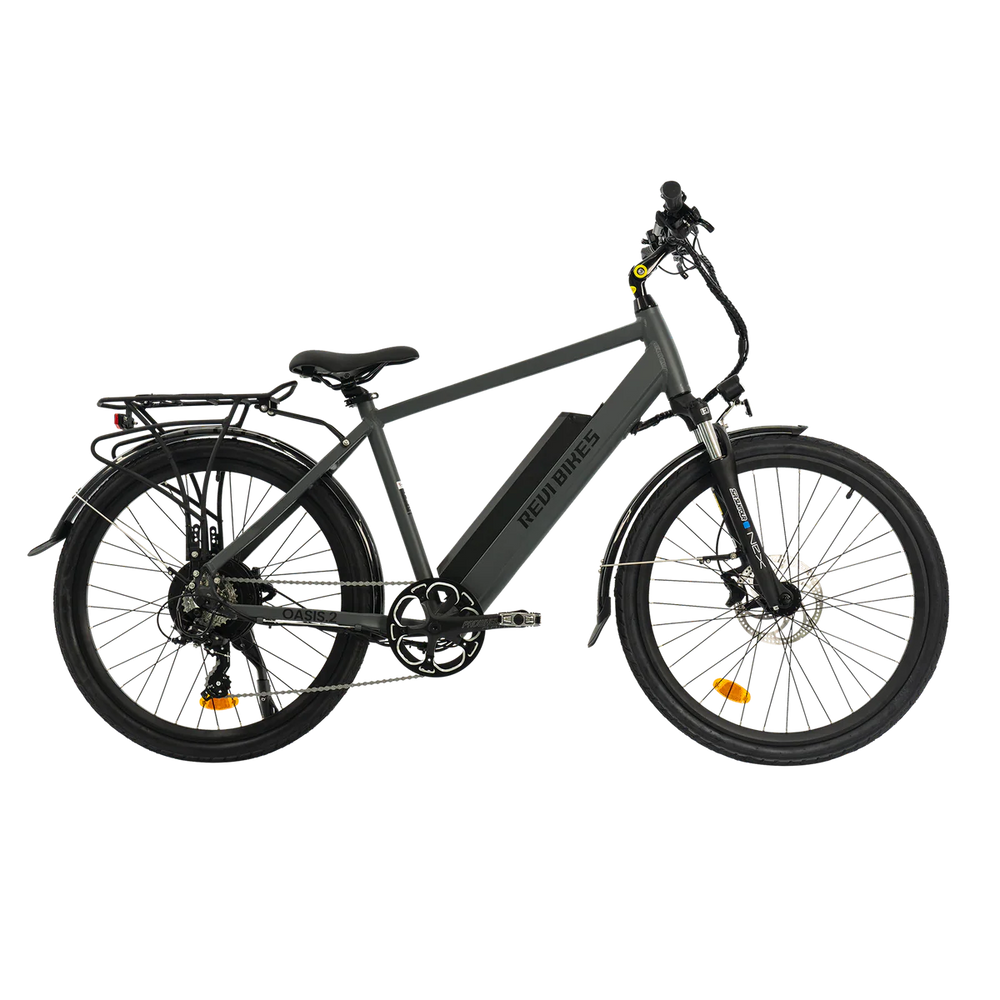 Antracit-colored eBike Revi Oasis.2 electric bicycle, side view, against a plain background