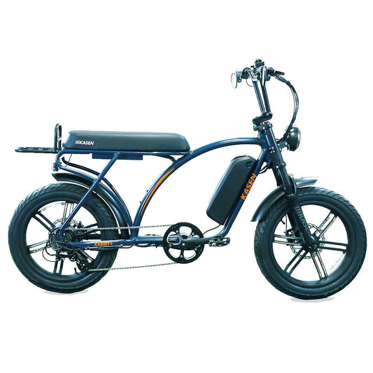Red Kasen Kabbit Plus eBike in a box, product image showing black model with 14.5AH and 17.5AH battery options, labeled "In Box"
