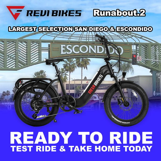 Black eBike Revi Runabout.2 electric bicycle, side view, against a white background