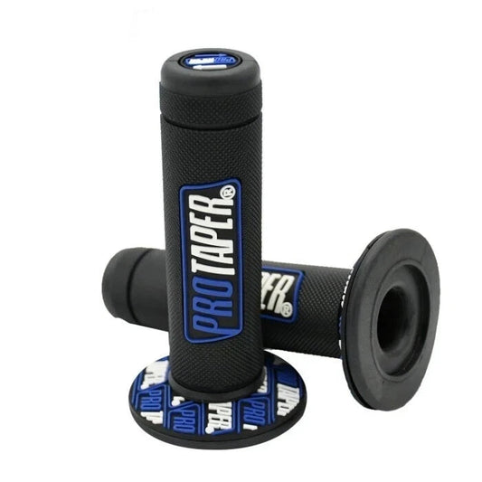 Black and blue Pro Taper eMOTO Grips, product image showing one black grip with blue accents.