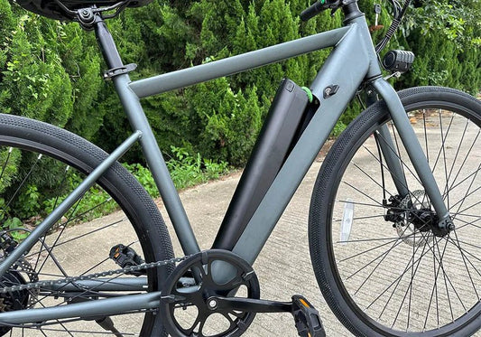 Side view of the FREEGO E7 Step Over electric commuter bike in black, showing its 250w motor, sturdy frame, and city-ready design against a plain background.