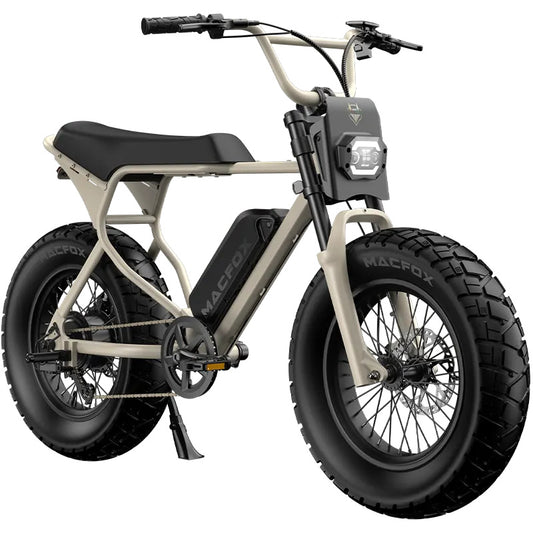 Desert beige Macfox X7L eBike standing alone on a sandy desert landscape