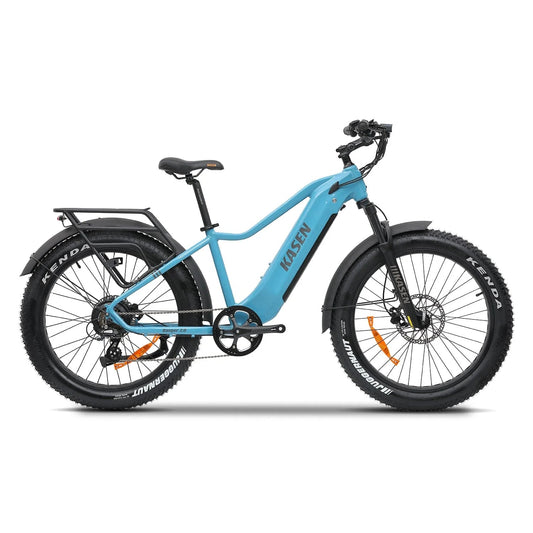 Blue Kasen Ranger 2.0 eBike with black accents, shown ready to ride, featuring 15AH and 20AH battery options, product image labeled R2R Black 1.