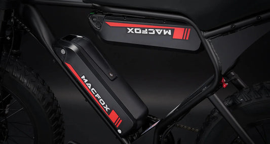 MACFOX X1S Commuter Electric e-Moto Style Step Over eBike with 500W motor and mini fat tires, shown in side profile.
