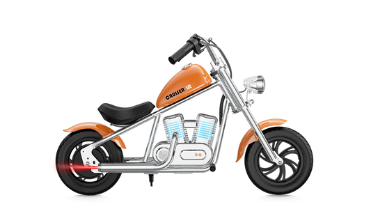 Orange eMOTO Hyper Gogo Cruiser 12 Plus electric bike with app connectivity, side view, on white background