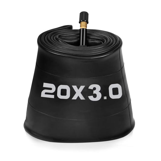 A 20x3 self-sealing inner tube for eBikes, shown coiled with product labeling visible.