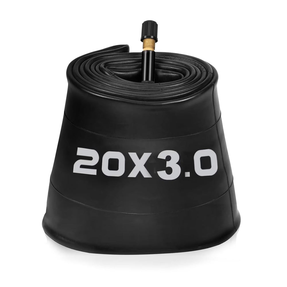 A 20x3 self-sealing inner tube for eBikes, shown coiled with product labeling visible.