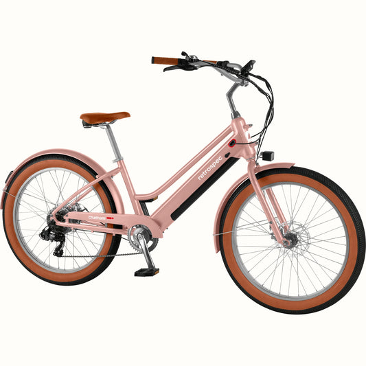 Retrospec Chatham Rev Plus 2 eBike in mauve, step-through frame, side view