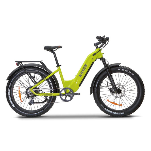 Green Kasen Ranger ST 2.0 eBike in a box, product image showing 15AH and 20AH battery options.