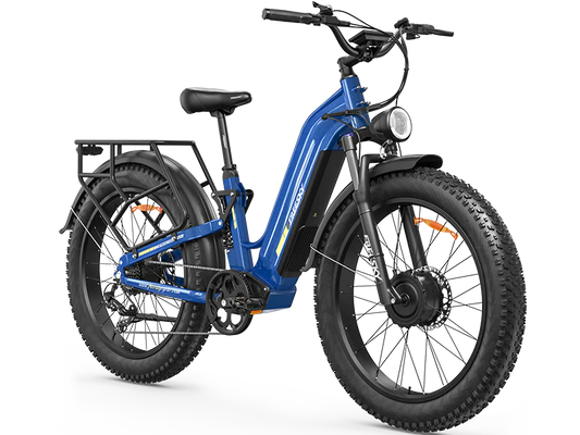 A black Freesky Ranger Air M-540 electric mountain bike with fat tires, front suspension, and a rear rack, displayed on a white background.