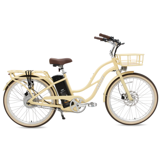 Yellow Murf Gigi 2.0 electric bike in Sunglow color, side view, isolated on white background