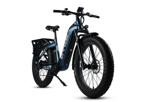 Classic blue eBike Cyke Lynx, side view, showcasing sleek frame and modern design