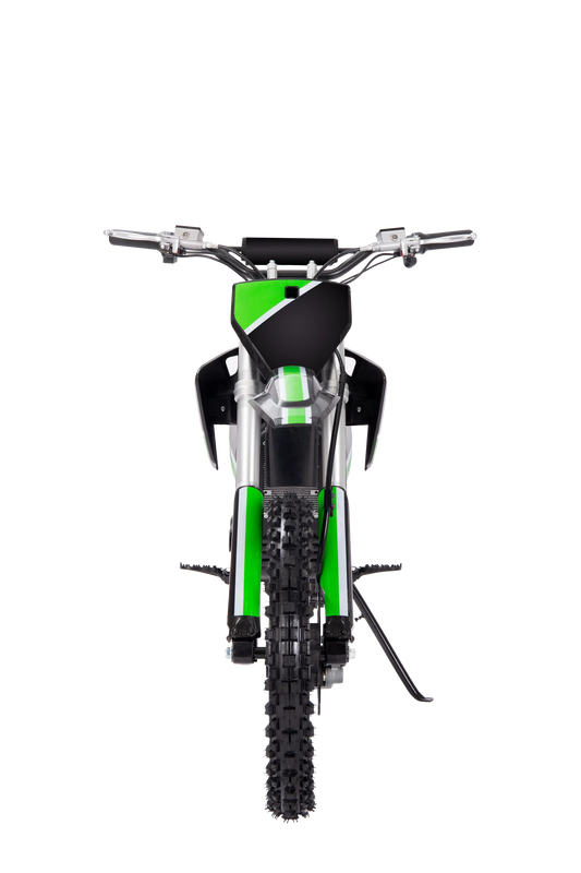 A black eBike Drift Hero 5000W dirt bike parked on a rugged outdoor trail, showcasing its sturdy frame, thick off-road tires, and powerful electric motor.