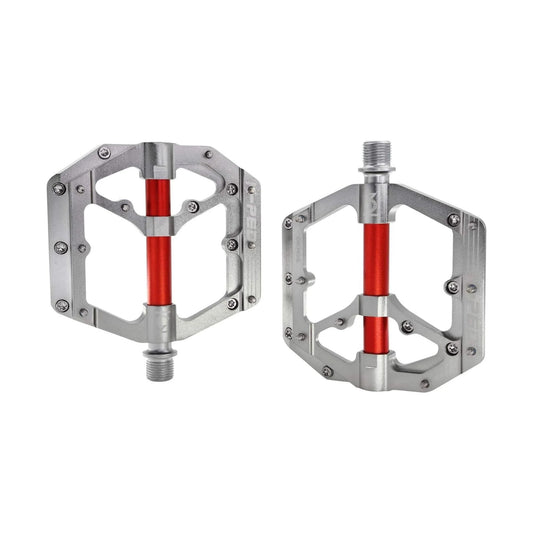 Silver and red alloy bicycle pedal, product image labeled Silver 12