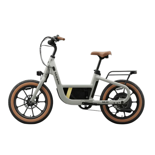 Electric bike Segway Muxi in dusty sage color, side view, isolated on white background