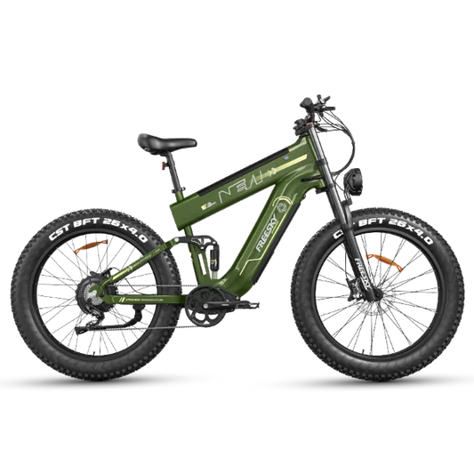 Green Freesky Alaska Pro M-520 electric bike, side view, showcasing frame design and components