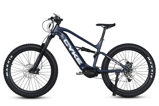 Dark blue eBike Cyke Falcon A, side view, showcasing sleek frame and modern design