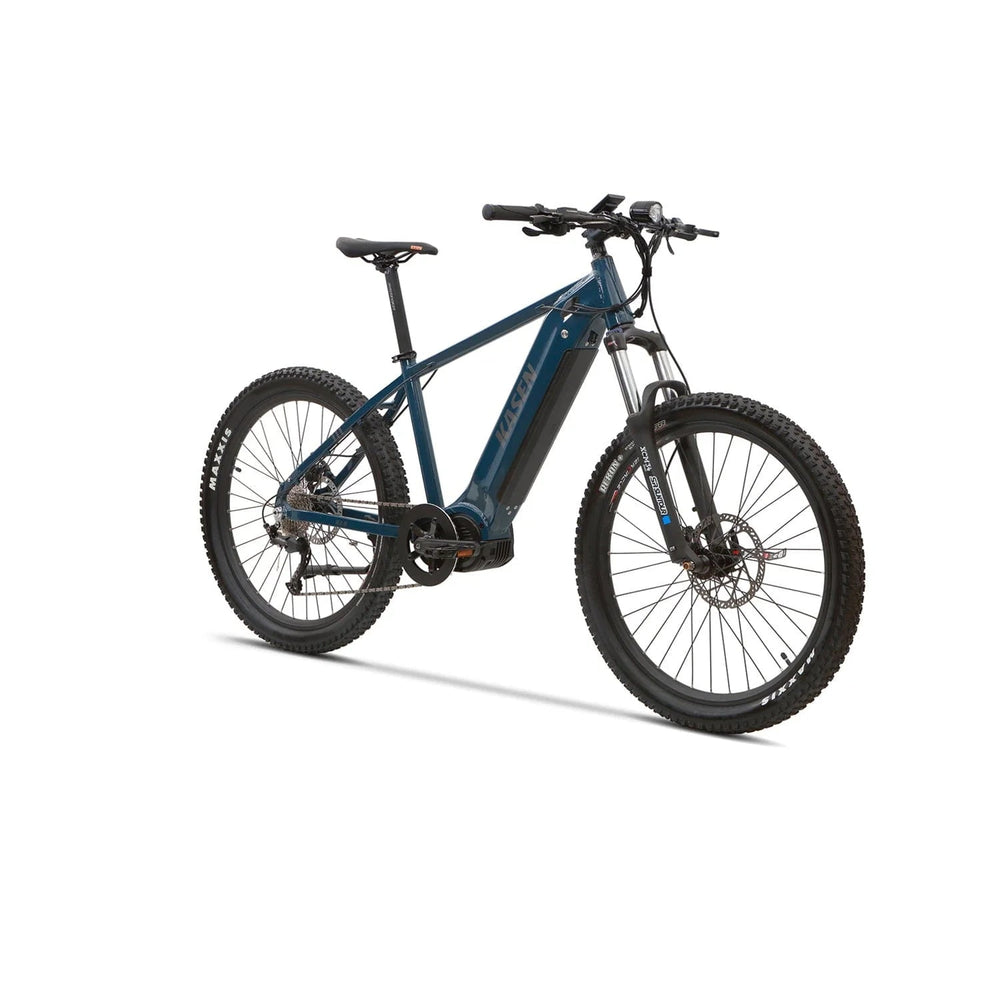Blue Kasen K2.0 1000W eBike on a white background, ready to ride, side view