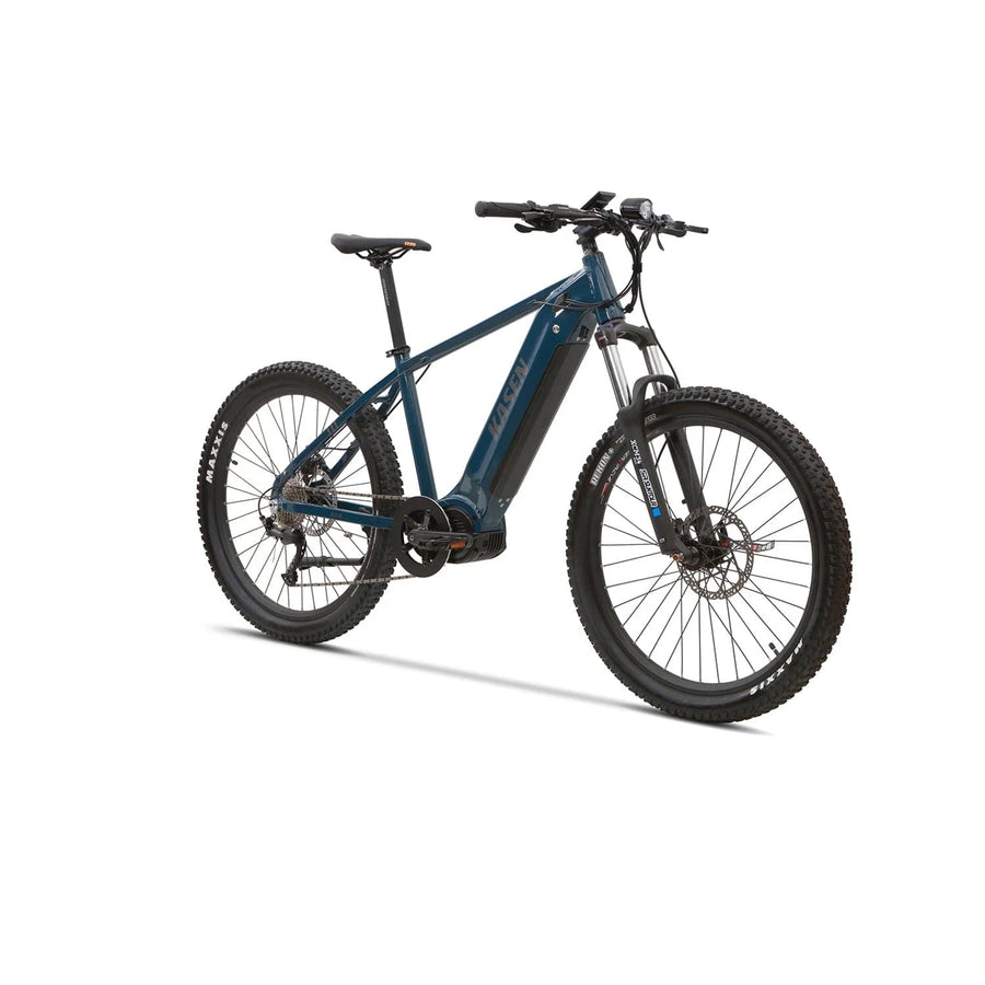 Blue Kasen K2.0 1000W eBike on a white background, ready to ride, side view