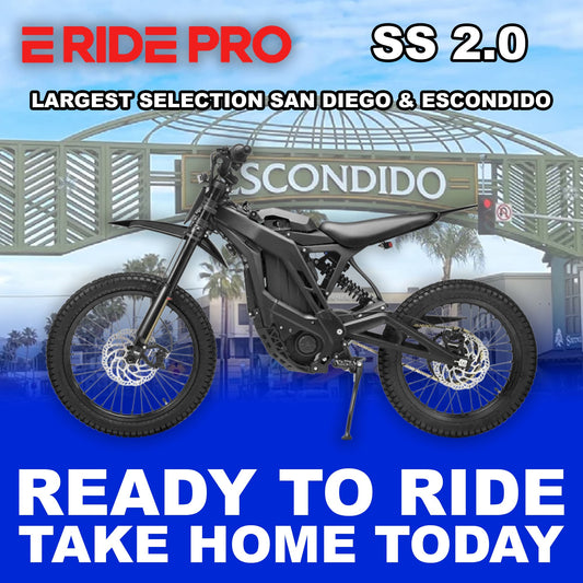 Black eMOTO eRide Pro SS 2.0 electric bike, side view, ready to ride, against a plain background