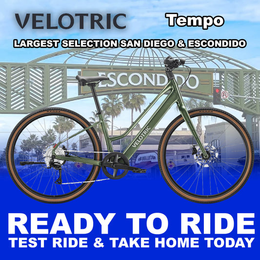 Velotric Tempo Mid Step eBike in Forest Evergreen color, regular size, shown fully assembled and ready to ride, side view against a plain background.