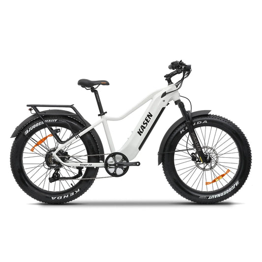 White Kasen Ranger 2.0 eBike, Ready to Ride model, shown in product image with 15AH and 20AH battery options.