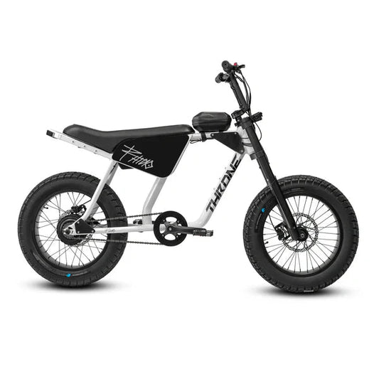 White eMOTO eBike Strike Rhino, side view, with "Savage" branding, displayed on a plain background.
