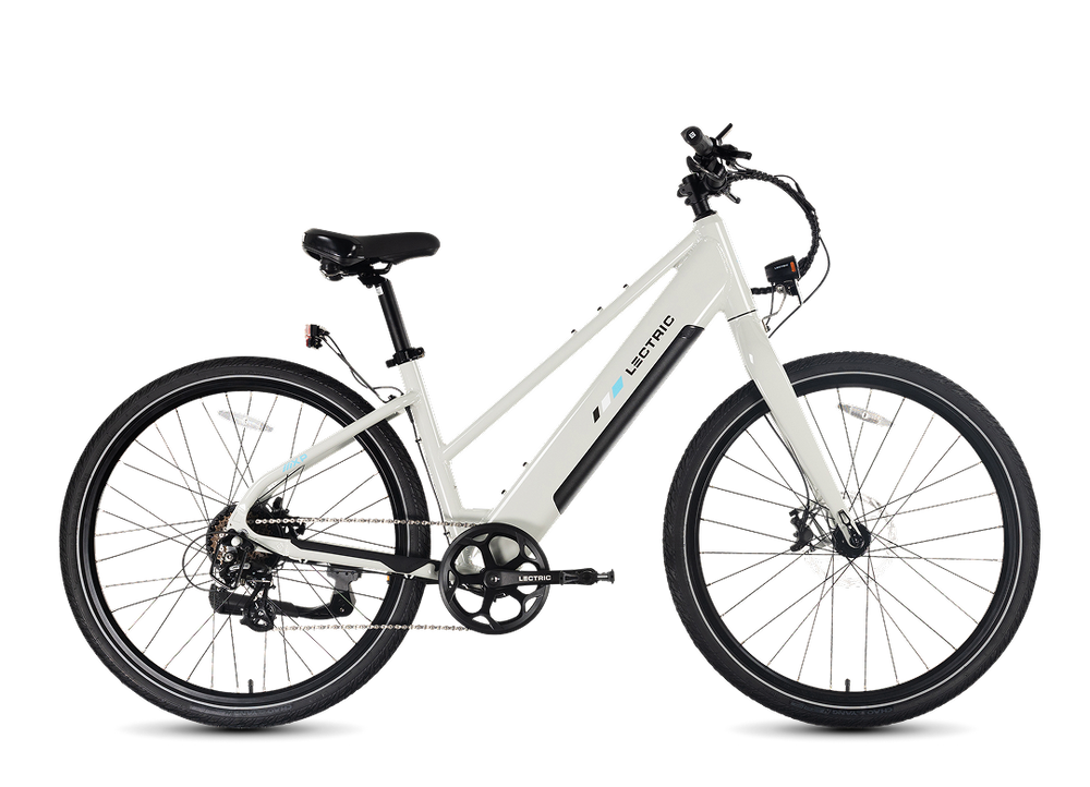 Lectric XPress Lite electric bike in Stratus White, side view, against a plain background
