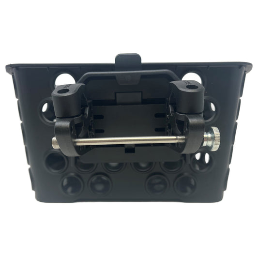 Close-up view of the eBike Rhino quick release handlebar bracket, showing the mounting mechanism and sturdy construction designed for easy attachment to an eBike handlebar.